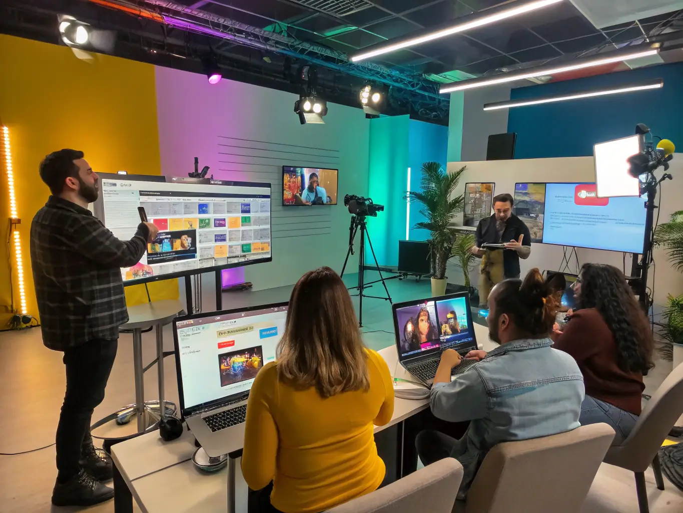 A vibrant social media campaign featuring engaging graphics and videos, used to represent Creative Content Development service.